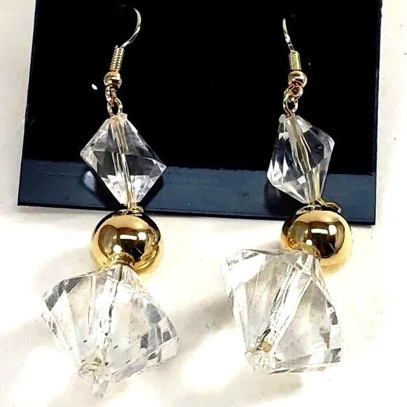 Clear Bead Drop Earrings w/ Gold tone Accent Modern Statement Dangle - Jewelry - Picture 1 of 8